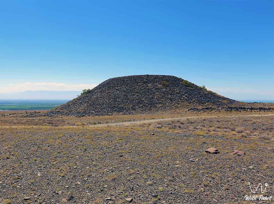 Big burial mound Besshatyr in Altyn Emel nature park.