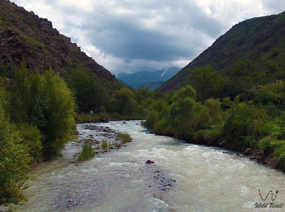 Kishi Kaindy河: Aksu-Zhabagly自然保护区的蓝线
